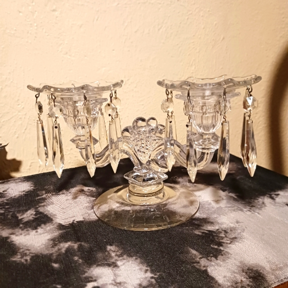Vintage Crystal Double Candlestick Holder
